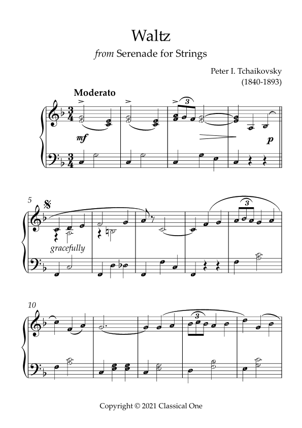 Tchaikovsky - Waltz (from Serenade for Strings)(With Note name) (arr. MPS)