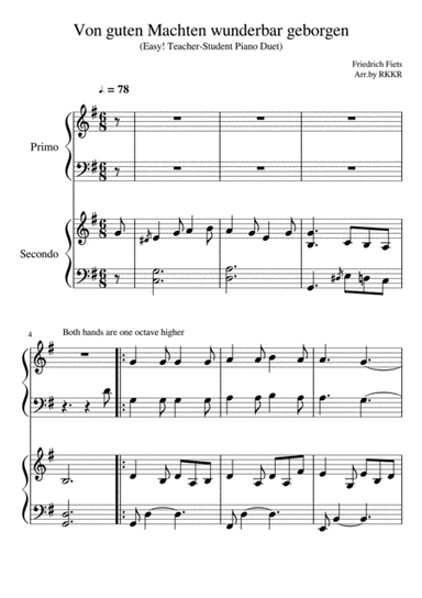 Von guten Machten wunderbar geborgen (Easy! Student-Teacher Piano Duet) (arr. RKKR)