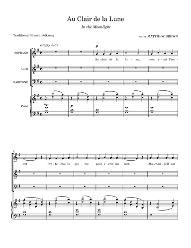 Au Clair de la Lune (arr. Matthew Brown)