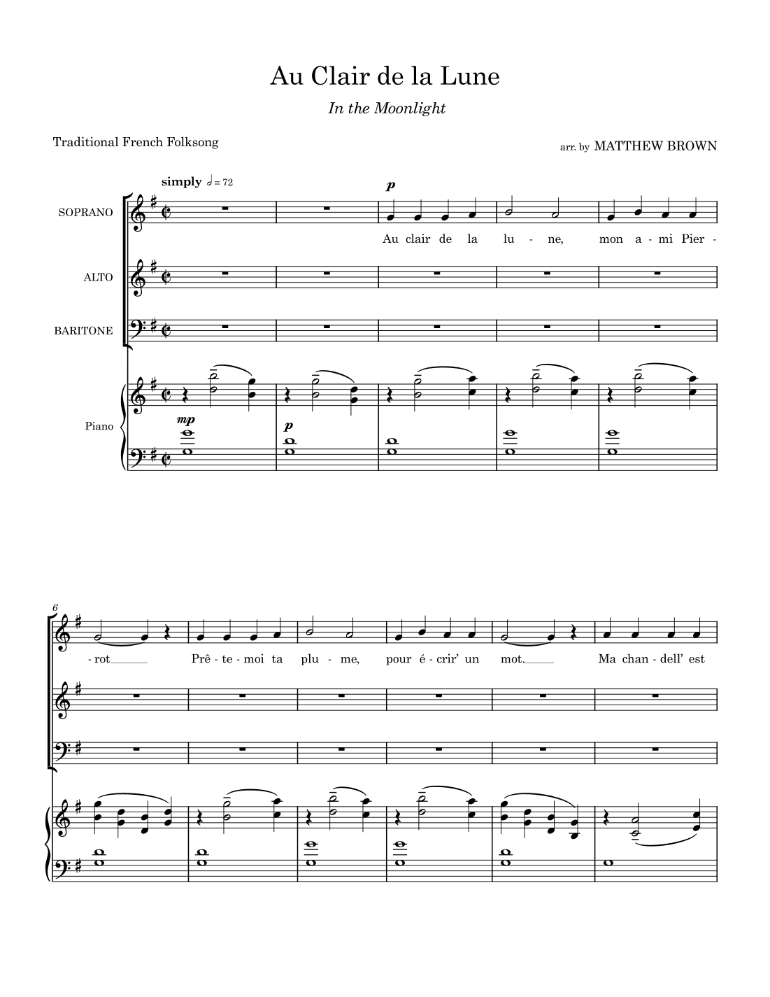 Au Clair de la Lune (arr. Matthew Brown)