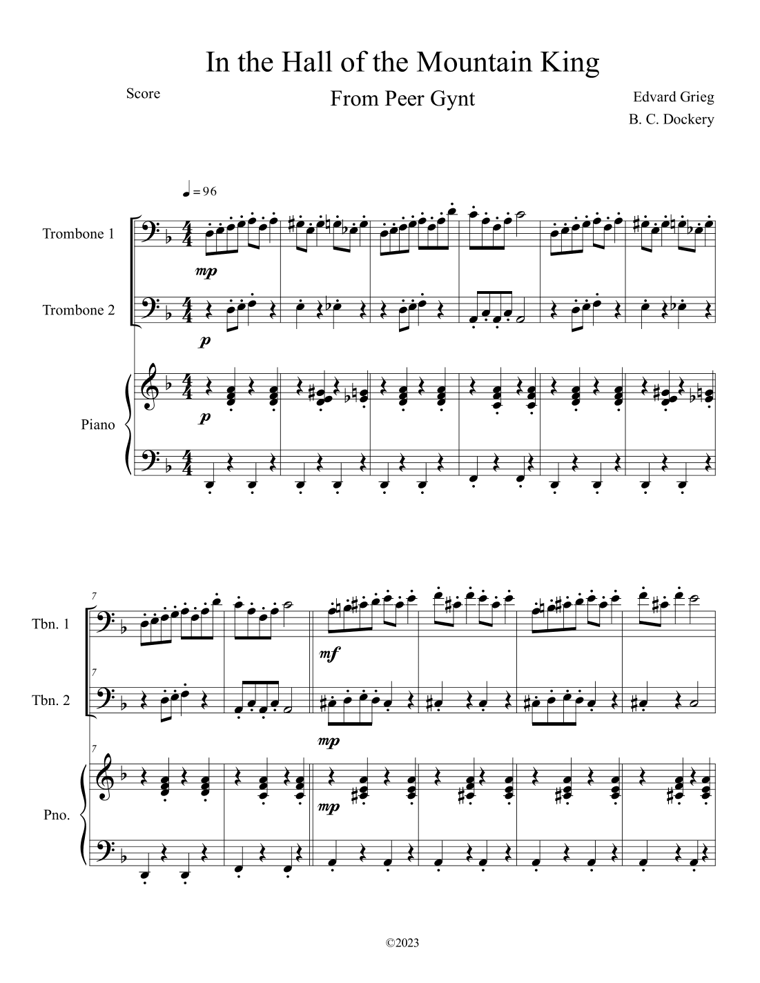 In the Hall of the Mountain King (Trombone Duet with Piano Accompaniment) (arr. B. C. Dockery)