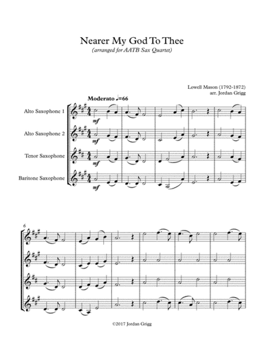 Nearer My God To Thee (AATB Sax Quartet) Score and Parts (arr. Jordan Grigg)