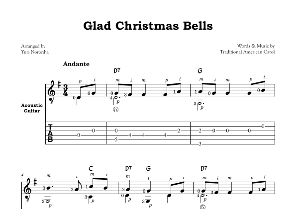 Glad Christmas Bells - For Acoustic Guitar (TAB) (arr. Yuri Noronha)