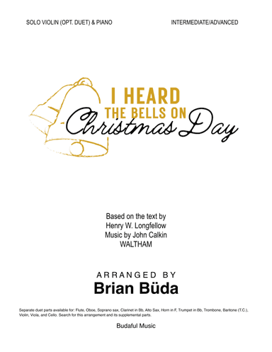 I Heard the Bells on Christmas Day - Violin solo (opt. duet) (arr. Brian Buda)