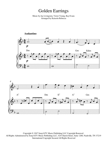 Golden Earrings (arr. Kaiserin Rebecca)