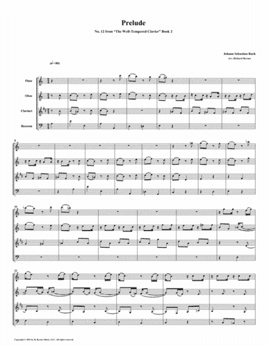 Prelude 12 from Well-Tempered Clavier, Book 2 (Woodwind Quartet) (arr. Richard Byrnes)