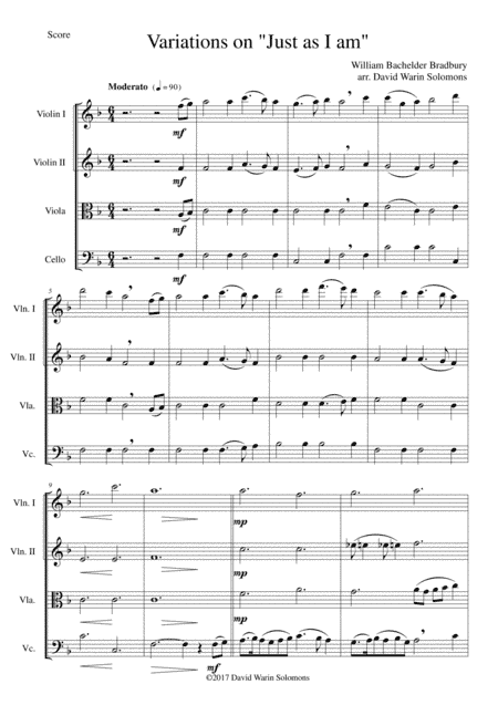 Variations on Just As I Am for string quartet (arr. David Warin Solomons)