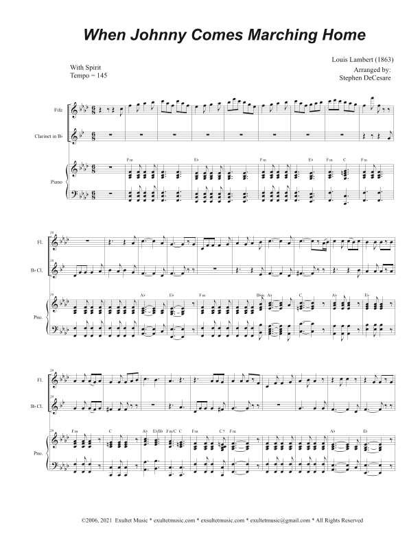 When Johnny Comes Marching Home (Duet for Flute and Bb-Clarinet) (arr. Stephen DeCesare)