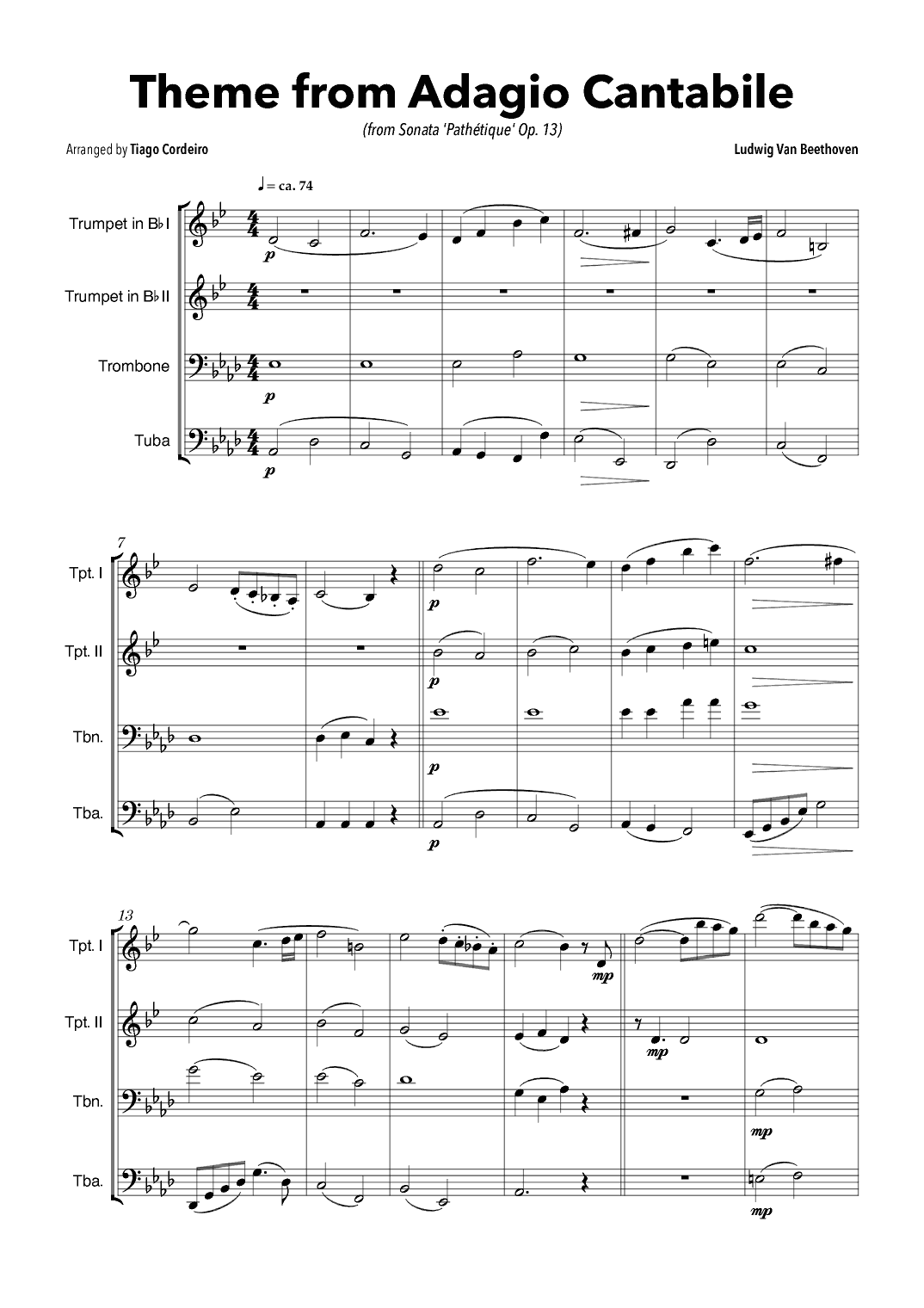Theme From Adagio Cantabile (from Sonata 'Pathétique' Op.13) (arr. Tiago Cordeiro)