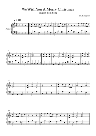 We Wish You A Merry Christmas, English Folk Song, For Easy Piano
