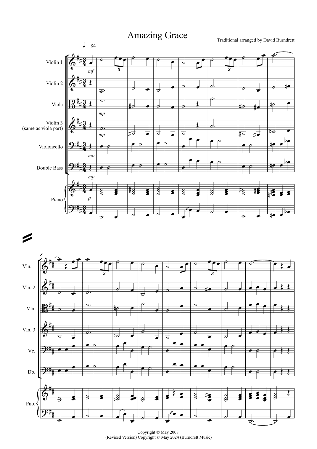Amazing Grace for String Orchestra (arr. David Burndrett)
