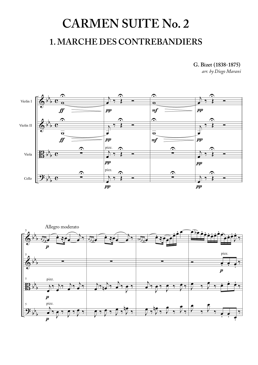 Smugglers' March & Habanera from "Carmen Suite No. 2" for String Quartet (arr. Diego Marani)