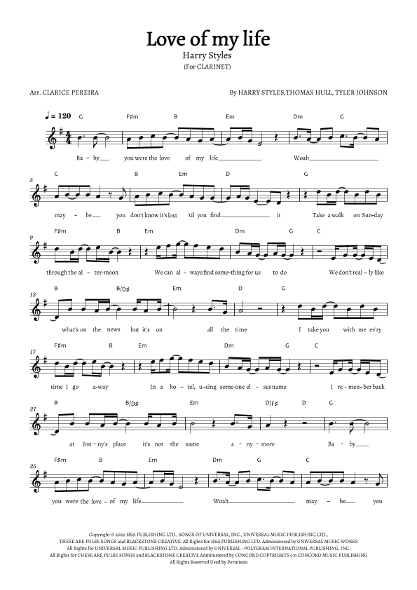 Love Of My Life (arr. Clarice Pereira)
