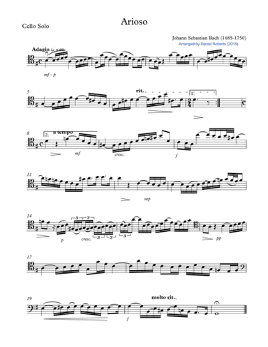 Bach Arioso (BWV 156) for Cello and Chamber Orchestra - PARTS (arr. Daniel Roberts)