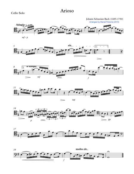 Bach Arioso (BWV 156) for Cello and Chamber Orchestra - PARTS (arr. Daniel Roberts)