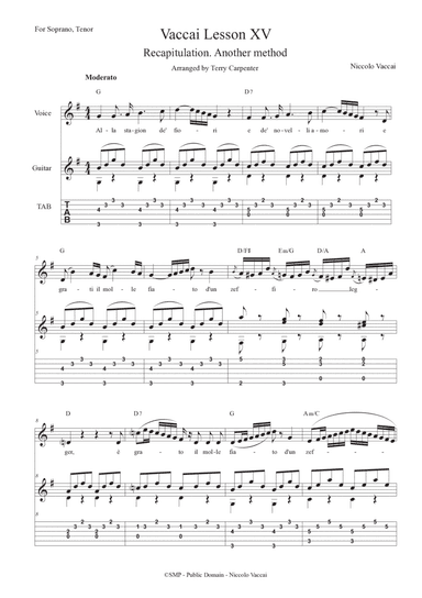 Vaccai - Lesson 15 Recapitulation. For tenor and soprano voice with guitar (arr. Terry Carpenter)