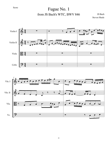 Bach - Fugue No. 1 in C major, BWV 846 (arr. Steven Shade)