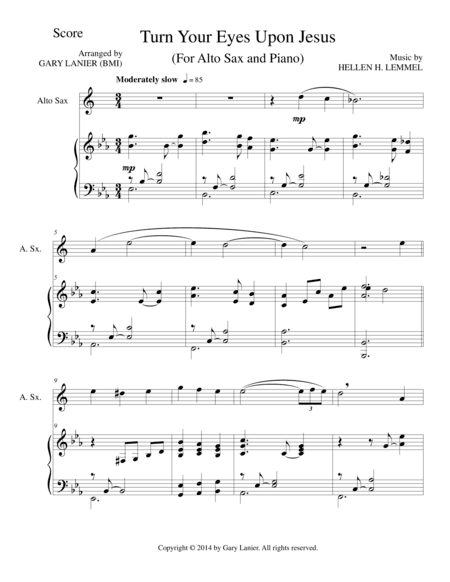 TURN YOUR EYES UPON JESUS (Alto Sax Piano and Sax Part) (arr. Gary Lanier)