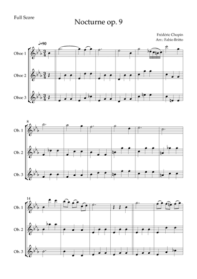 Nocturne Op.9 No. 2 (Frédéric Chopin) for Oboe Trio (arr. Fabio Britto)