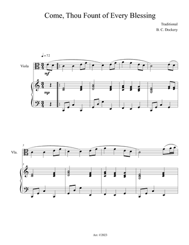 Come, Thou Fount of Every Blessing (Viola Solo with Piano Accompaniment) (arr. B. C. Dockery)