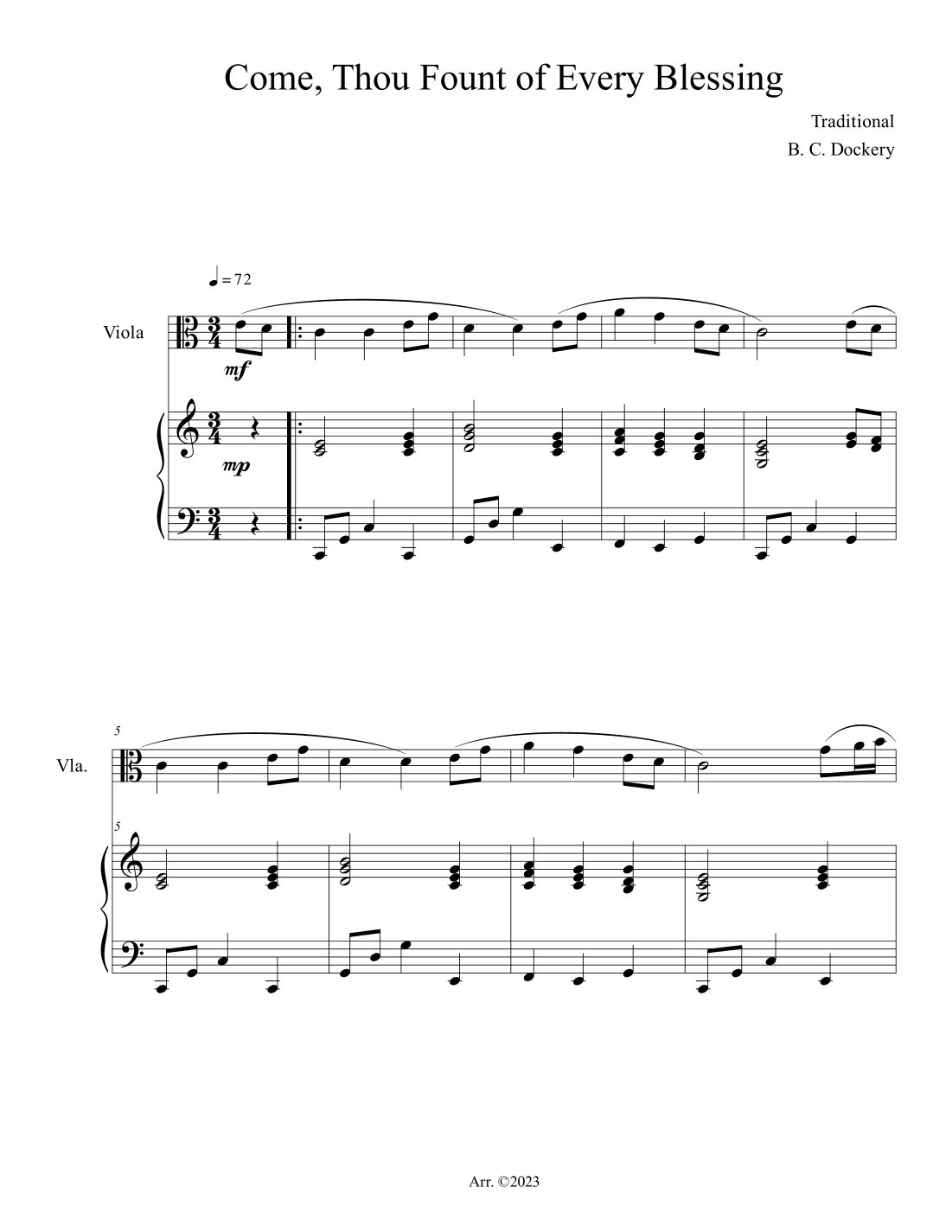 Come, Thou Fount of Every Blessing (Viola Solo with Piano Accompaniment) (arr. B. C. Dockery)