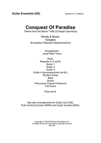 Conquest Of Paradise (arr. Josef Peter Traun)