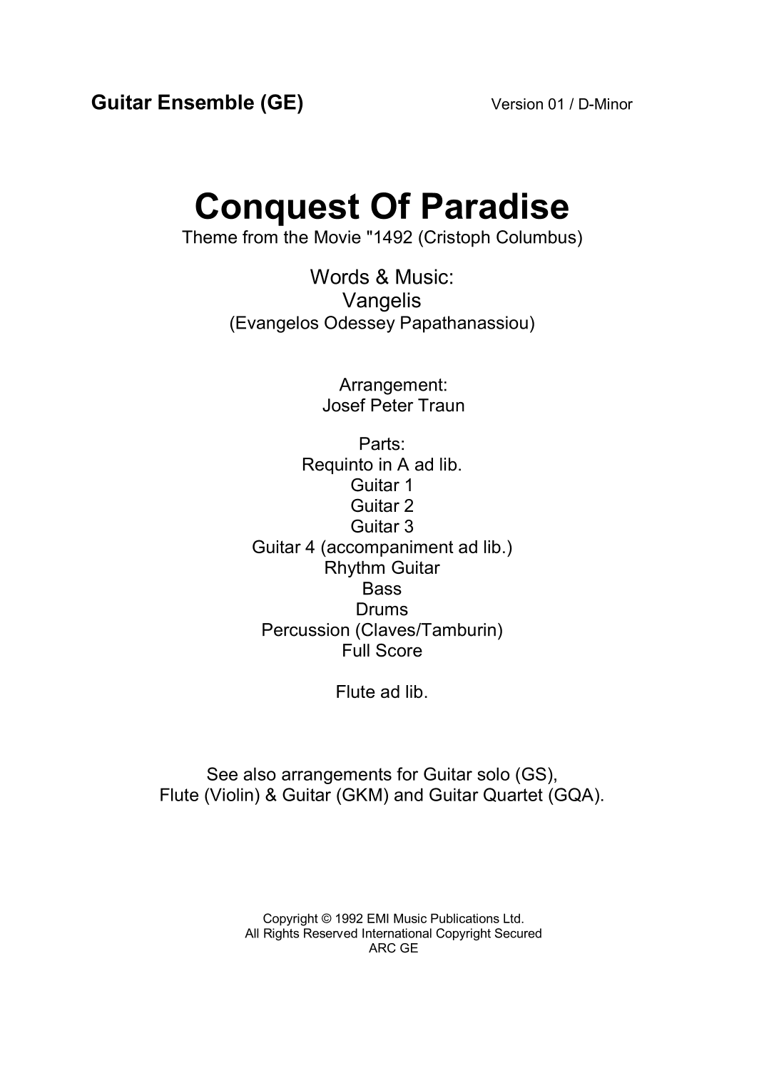 Conquest Of Paradise (arr. Josef Peter Traun)