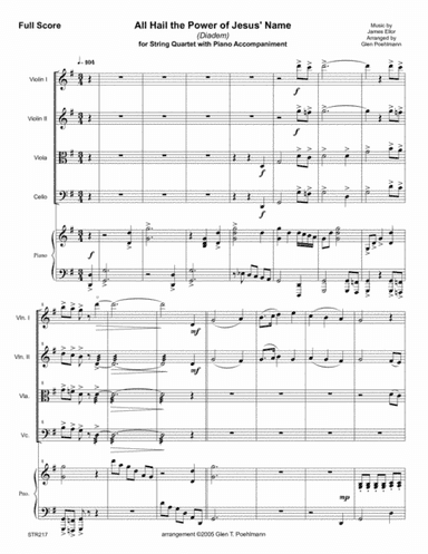 ALL HAIL THE POWER OF JESUS' NAME for STRING QUARTET with Piano (arr. Glen Pohlmann)
