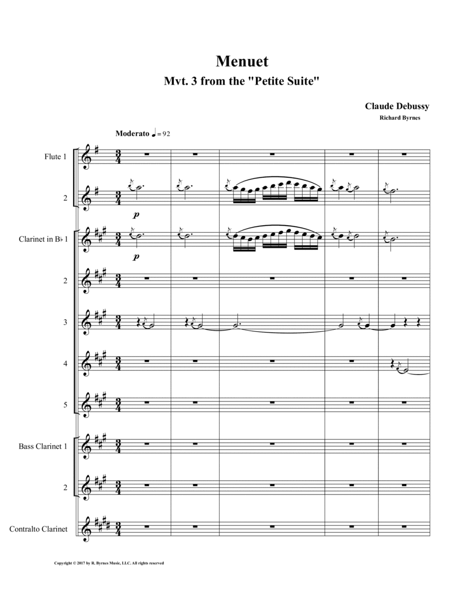 Menuet (Mvt. 3 from Debussy's Petite Suite for Clarinet Octet + 2 Flutes (arr. Richard Byrnes)