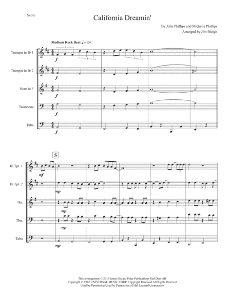 California Dreamin' (arr. Jim Bicigo)