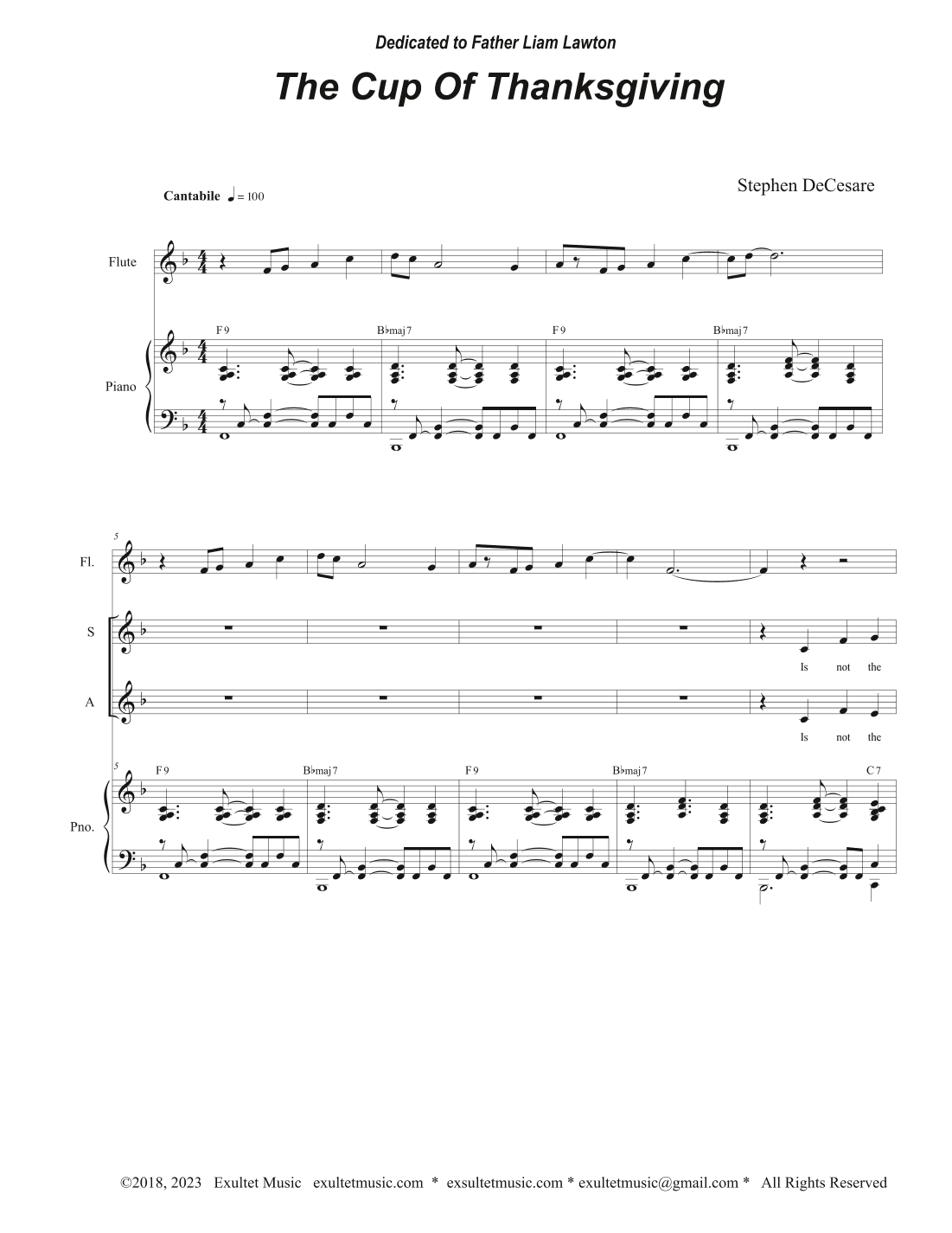 The Cup Of Thanksgiving (SAB - Alternate Version)