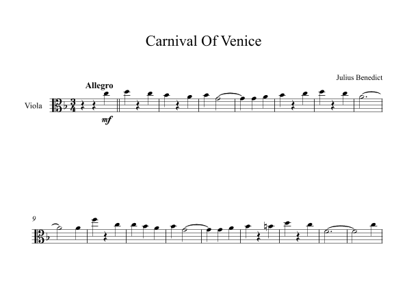 Carnival Of Venice - Julius Benedict (Viola) (arr. Digital Book Music)