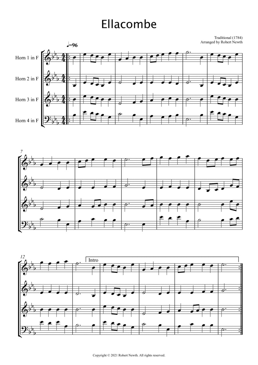 Ellacombe (Hymn Tune) for Horn Quartet (arr. Robert Newth)