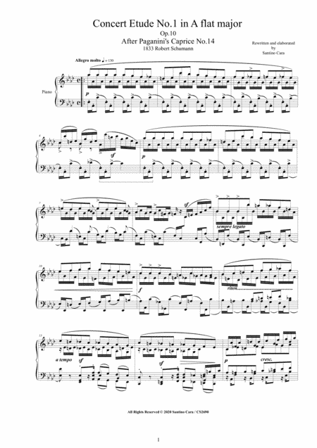 Schumann - Concert Etude No.1 in A flat Op.10 for Piano after Paganini's Caprices (arr. Santino Cara)