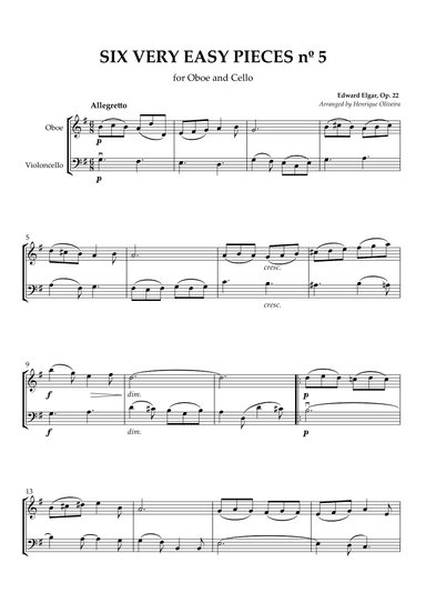 Six Very Easy Pieces nº 5 (Allegretto) - Oboe and Cello (arr. Henrique Oliveira)