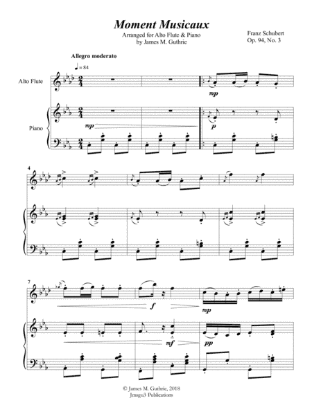 Schubert: Moment Musicaux for Alto Flute & Piano (arr. James M. Guthrie, ASCAP)