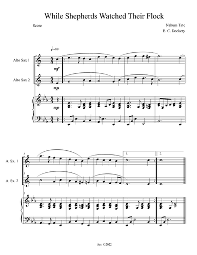 While Shepherds Watched Their Flock (Alto Sax Duet with Piano Accompaniment) (arr. B. C. Dockery)