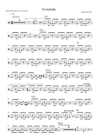 Everybody (backstreet's Back) (arr. Drum Transcription: Leo Alvarado)