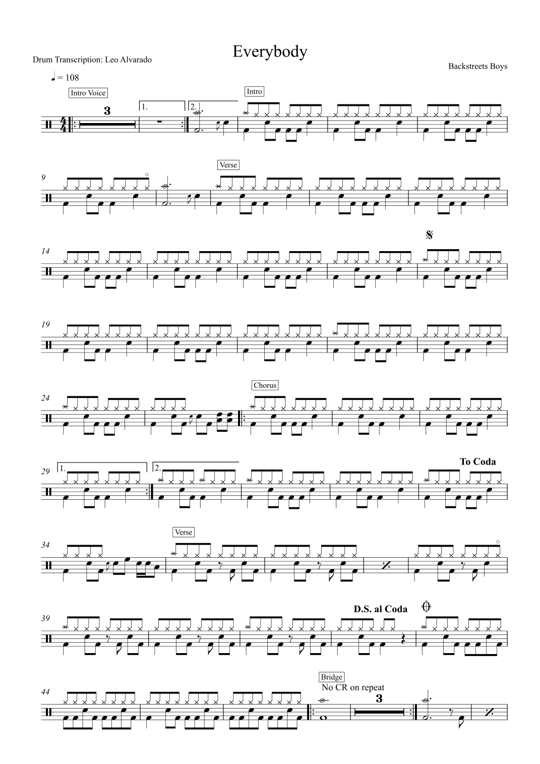 Everybody (backstreet's Back) (arr. Drum Transcription: Leo Alvarado)