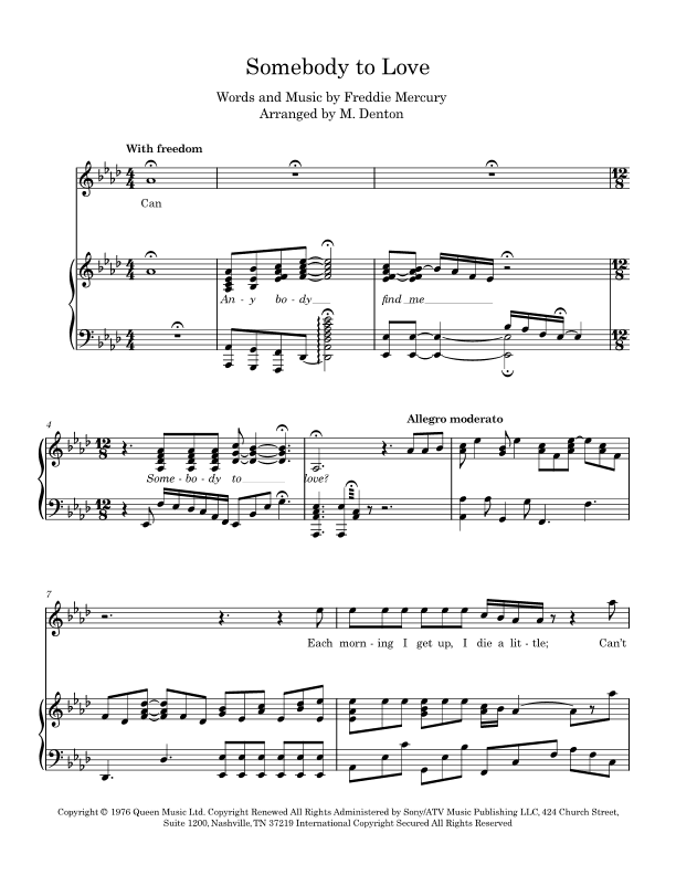 Somebody To Love (arr. Margaret Denton)