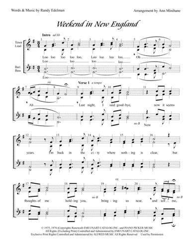 Weekend In New England (arr. Ann Minihane & Carolyn Schmidt)