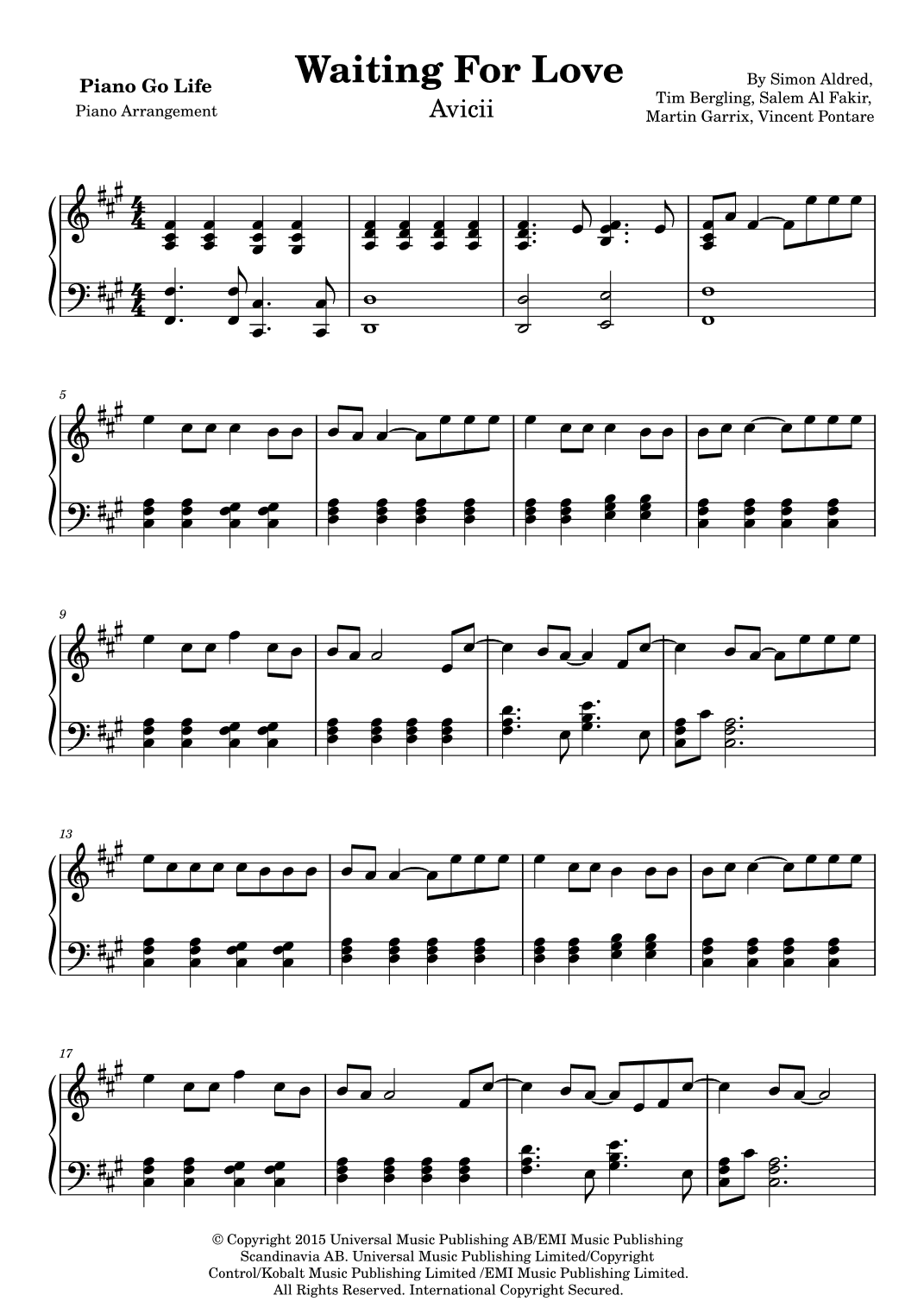 Waiting For Love (arr. Piano Go Life)