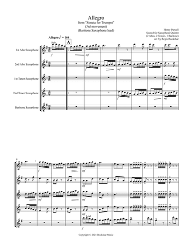 Allegro (from "Sonata for Trumpet") (Bb) (Saxophone Quintet - 2 Alto, 2 Tenor, 1 Bari) (Baritone lea (arr. Regis Bookshar)