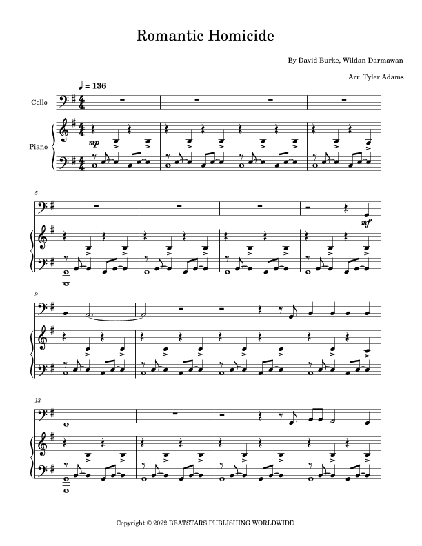 Romantic Homicide (arr. Tyler Adams)