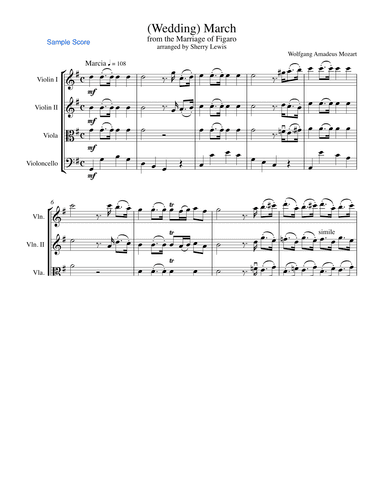 MARCH FROM THE MARRIAGE OF FIGARO, Mozart,  String Quartet (arr. Sherry Lewis)