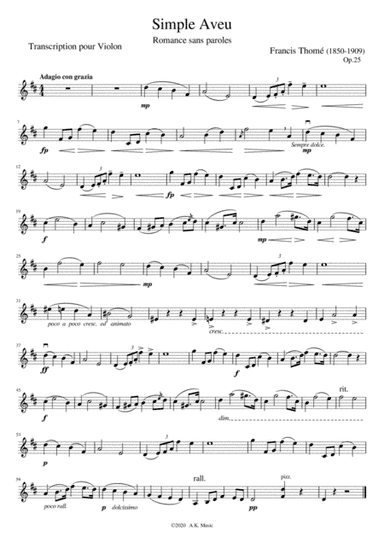 Simple Aveu - Violin Solo (arr. Ailie Kreis)