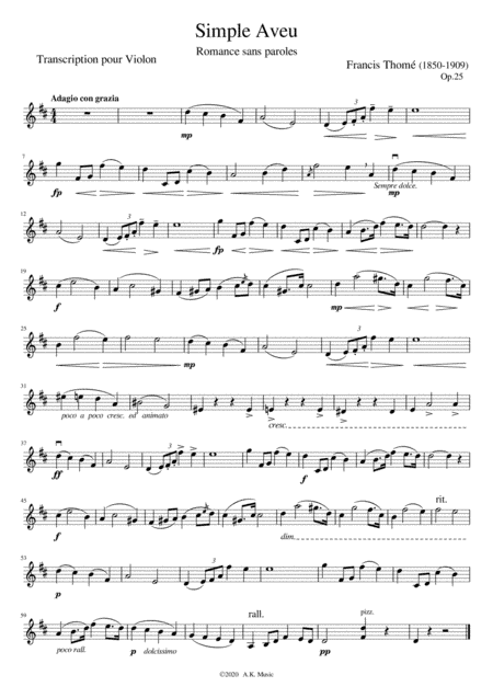 Simple Aveu - Violin Solo (arr. Ailie Kreis)