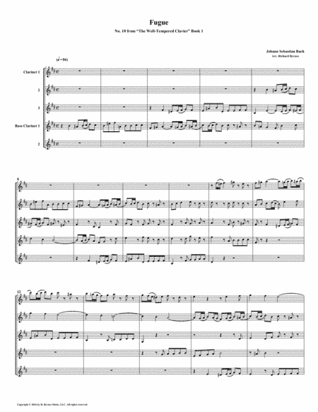 Fugue 18 from Well-Tempered Clavier, Book 1 (Clarinet Quintet) (arr. Richard Byrnes)