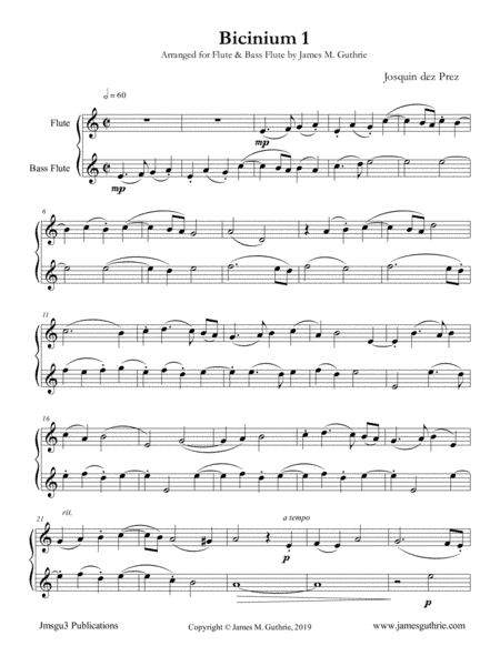 Josquin: Bicinium 1 for Flute & Bass Flute (arr. James M. Guthrie)