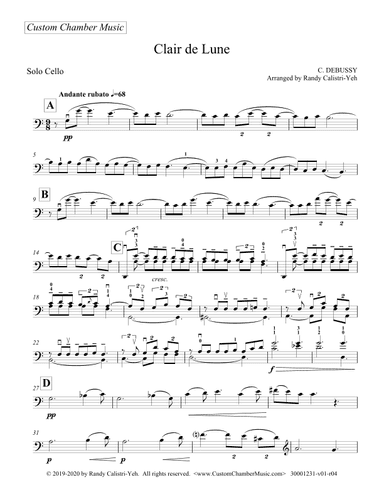 Debussy Clair de Lune (solo cello) (arr. Randy Calistri-Yeh)